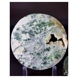 Circular Moss Agate Slabs are beautifully cut and polished slices that showcase the organic, moss-like inclusions moss agate is known for.