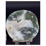 Circular Moss Agate Slabs are beautifully cut and polished slices that showcase the organic, moss-like inclusions moss agate is known for.