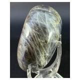 Rare Labradorite Heart with Pink, Gold &   Blue Flash is an extraordinary, high-quality piece showcasing labradorite’s most sought-after flashes.