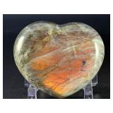 Rare Labradorite Heart with Pink, Gold &   Blue Flash is an extraordinary, high-quality piece showcasing labradorite’s most sought-after flashes.