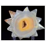 Sun Druzy Agate is a radiant crystal piece featuring a vibrant druzy center surrounded by naturally banded agate in warm, sunny tones.