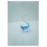 Hand-Blown Art Glass Swan Figurine. Murano Sommerso Style. 7.25" tall by 4" long