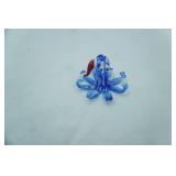 Hand-Blown Glass Octopus Figurine w/Santa Hat. 2" tall