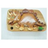 Handcrafted Wooden Puzzle Box. Triceratops Design. Red Felt Lined