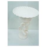 Vintage Ceramic White Cherub Statue Stand  14" tall 9" diameter top
