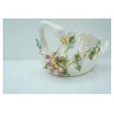 Vintage Capodimonte Porcelain Swan Planter or Centerpiece Dish with Gold Accents.