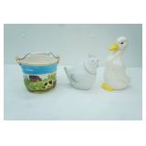Ceramic Goose, Chicken, and WCL Pottery Pail