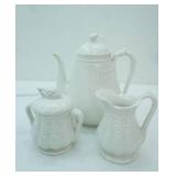 Vintage Red-Cliff White Ironstone Sugar and Creamer & Antique H&C Cable & Ring White Ironstone Teapot