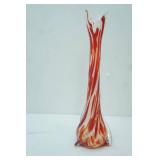 Vintage Murano Art Glass Swung Base with Red/Orange/White Swirl pattern