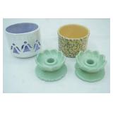 Vintage Robinson Ransbottom Sponge ware Planter, Haeger Water Lily Candlestick Holders and More