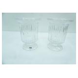 Pair of Bohemia Lead Crystal Hurricane Pedestal Vases