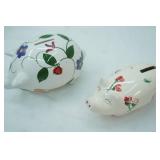 Vintage White Ceramic Hand-Painted Piggy Banks