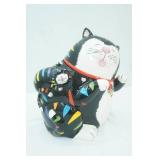 CKAO Black Rainbow Striped Cat & Kitten Ceramic Cookie jar