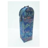 Vintage Blue Asian-Themed Wine Tote Box w/Carrying Handle