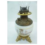 Vintage Victorian-Style Oil Lamp featuring a hand-painted milk glass base