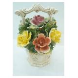 Vintage Capodimonte Porcelain Floral Basket Centerpiece. Made in Italy. 13.5" tall