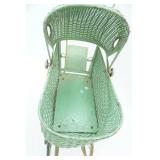 Vintage Green Wicker Doll Buggy / Stroller, Metal spoke wheels,21" x 26" x 11"