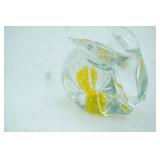 Art Glass Bunny Rabbit Paperweight w/controlled bubbles. 4" long by 2.75" tall