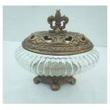 Victorian-Style Glass Potpourri Jar w/Ornate Lid, Footed