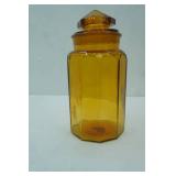 Vintage L.E. Smith 10-Panel Amber Glass Apothecary Canister. 12" tall