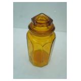 Vintage L.E. Smith 10-Panel Amber Glass Apothecary Canister. 12" tall
