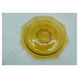 Vintage Amber Romanesque Glass Bowl. Depression Era. 11.5" diameter by 1.5" tall