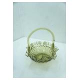 Vintage Fenton Colonial Green Thumbprint Glass Basket. 8.25" tall