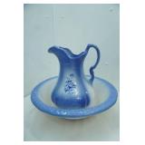 Vintage Blue & White Ironstone Pitcher and Wash Basin Set