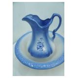 Vintage Blue & White Ironstone Pitcher and Wash Basin Set