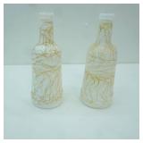Vintage Hazel-Atlas Milk Glass Bottles w/gold drizzle pattern