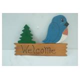 Welcome Wooden Sign w/bird and pine tree. 15"x 11"