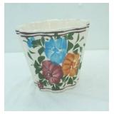 Vintage Hand-Painted Ceramic Planter, scalloped edges, floral motif. 7"x6"