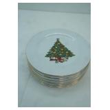 Gold Rimmed Vintage Sea Gull Fine China Christmas Tree Dinner Plates