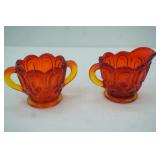 L.E. Smith Moon and Stars Pattern Amberina Creamer and Sugar