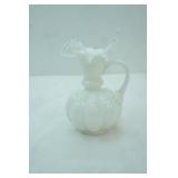Vintage Fenton Silver Crest Melon-Style White Milk Glass Ruffled Pitcher Vase
