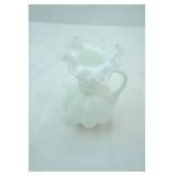 Vintage Fenton Silver Crest Melon-Style White Milk Glass Ruffled Pitcher Vase