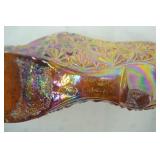 Vintage Fenton Marigold Carnival Glass Slipper Shoe. Hand-Painted Signed