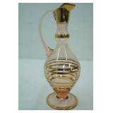 Vintage Bohemian Amber Glass Decanter with Gold Trim. 10.5" tall