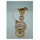 Vintage Bohemian Amber Glass Decanter with Gold Trim. 10.5" tall