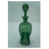 Vintage Green Glass "Kluk Kluk" Decanter. Scandinavian Art Glass