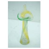 Vintage Yellow & Green Swirl Jack-in-the-Pulpit Art Glass Vase 8" tall