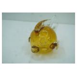 Hand-Blown Art Glass Puffer Fish in Amber Color