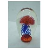 Hand-Blown Art Glass Jellyfish Paperweight. 5.5" tall