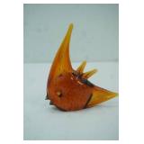 Hand-Blown Amber Art Glass Angelfish Paperweight Sculpture w/controlled bubbles. 6" tall