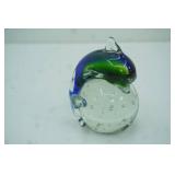 Dolphin on Bullicante Orb. Hand-Blown 5"tall