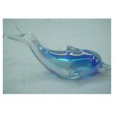 Iridescent Hand-Blown Art Glass Dolphin Figurine. 7" long by 3" tall