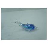 Iridescent Hand-Blown Art Glass Dolphin Figurine. 7" long by 3" tall