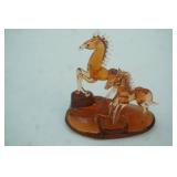 Vintage Hand-Blown Amber Glass Horse & Foal Figurine Set. 3.5" tall by 4"long