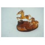 Vintage Hand-Blown Amber Glass Horse & Foal Figurine Set. 3.5" tall by 4"long