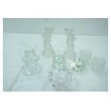 Vintage Clear Glass Candlestick Holders w/Frosted Cherub Figures, Other Crystal and Frosted Glass Candle Holders
